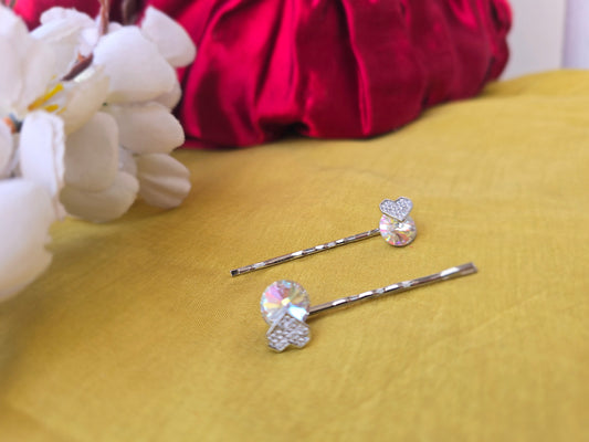 Bob Pins with a Rhinestone and CZ Studded Heart