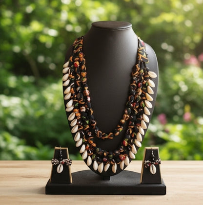 Handmade Three Layered neckpiece with Kaudi Beads