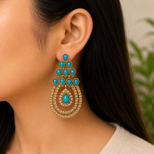 Turquoise Gold Chandelier Earrings | Lightweight Statement Earrings