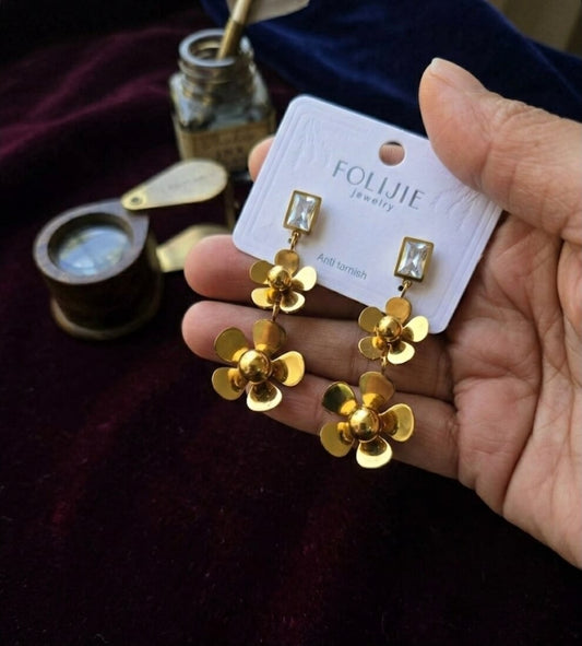 Gold Floral Drop Earrings for Women | Anti Tarnish Statement Flower Earrings | Party & Wedding Wear Jewelry