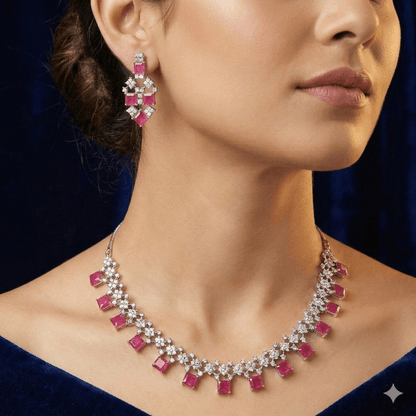 Elegant CZ Stone Necklace Set with Matching Earrings