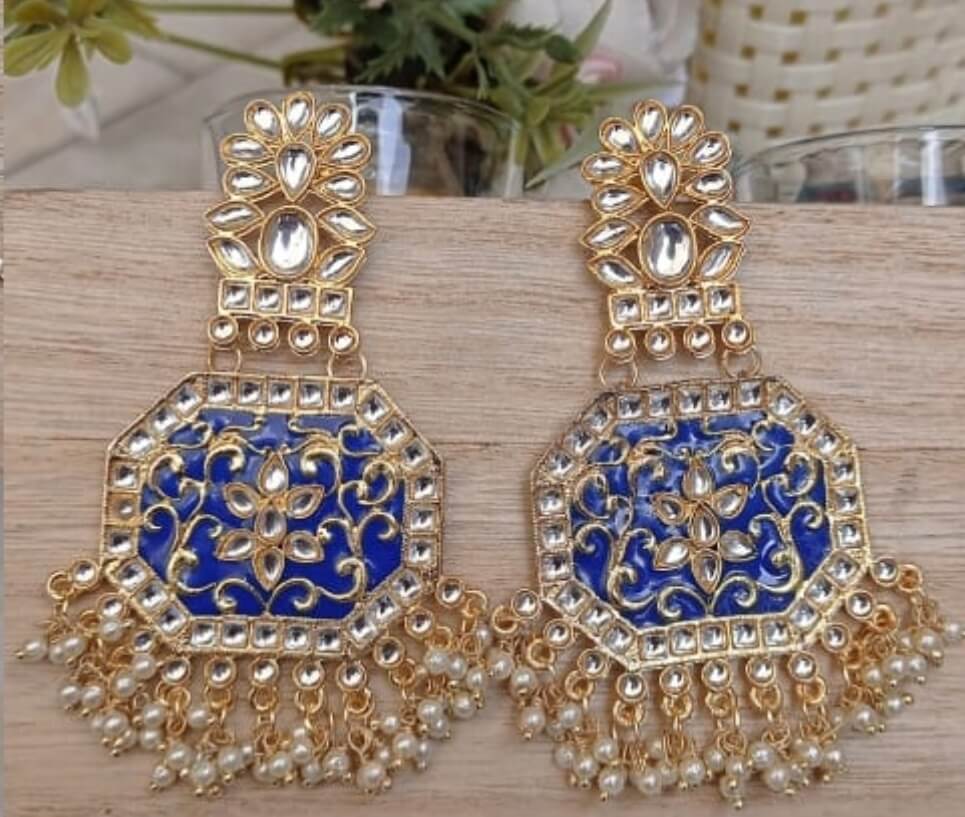 Kundan and Pink Meenakari Dangler Earrings