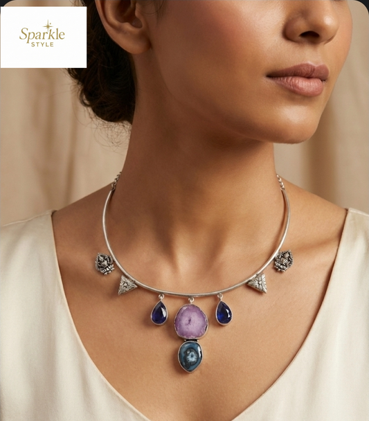 Oxidised silver choker necklace