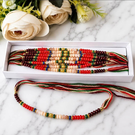 Premium Multicolor Beaded Rakhi for Brother | Designer Handmade Thread Rakhi (1 Piece)