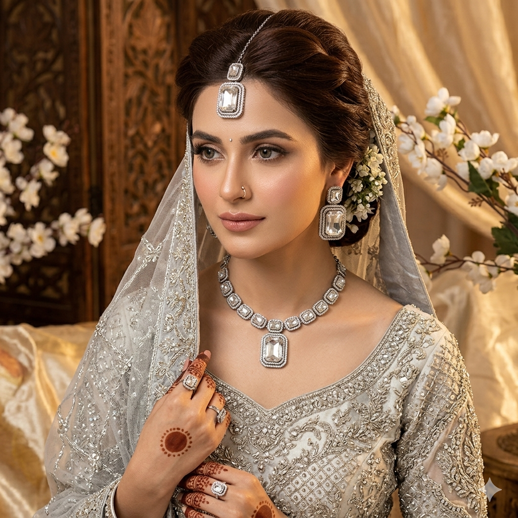 Vintage Silver Crystal Statement Necklace Set for Women | Party & Wedding Jewelry | Sparkle Style