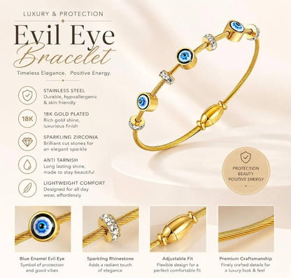 Anti-Tarnish Gold-Plated Evil Eye Openable Bracelet for Small Wrists