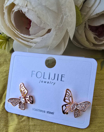 Antitarnish Rosegold Butterfly Earrings with AD