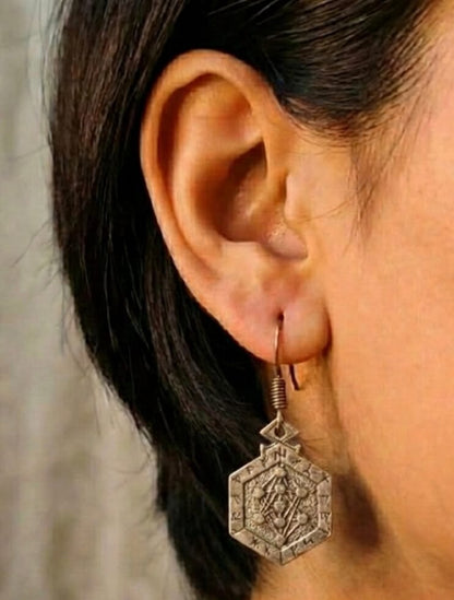 Armanen Runes Oxidized Hexagon Earrings