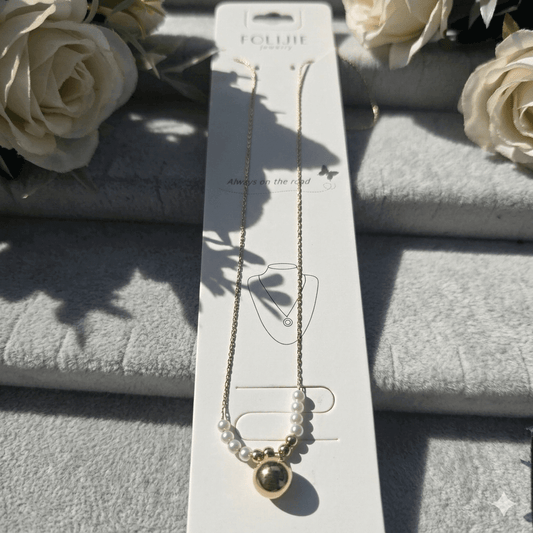 Stainless Steel Pearl Pendant Necklace – Minimalist Gold Tone Chain Necklace for Women