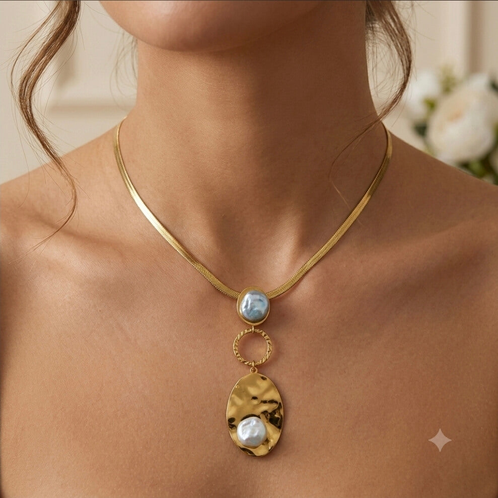 Elegant Pearl Pendant Snake Chain Necklace for Women | Gold Finish | Minimalist Statement Necklace