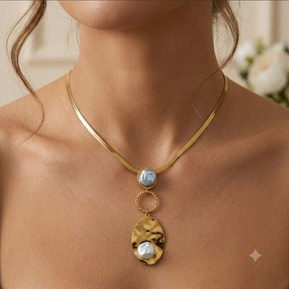 Elegant Pearl Pendant Snake Chain Necklace for Women | Gold Finish | Minimalist Statement Necklace
