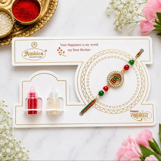 BRO Designer Rakhi with Roli Chawal | Premium Brother Rakhi Gift Pack