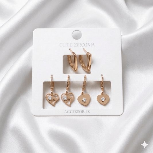 3 Pair Earrings Combo Set | Gold Hoops & Heart Dangle Earrings for Women & Girls