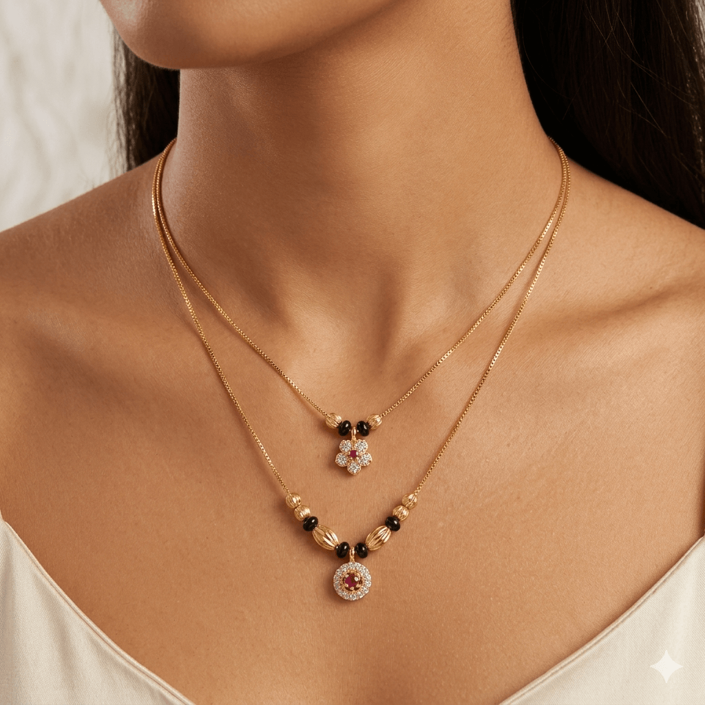 Gold Plated Dual Layer Mangalsutra for Women | Designer Black Bead Mangalsutra Necklace