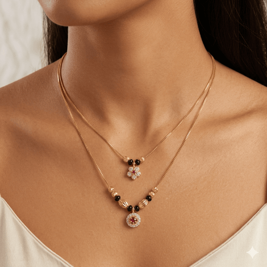 Gold Plated Dual Layer Mangalsutra for Women | Designer Black Bead Mangalsutra Necklace