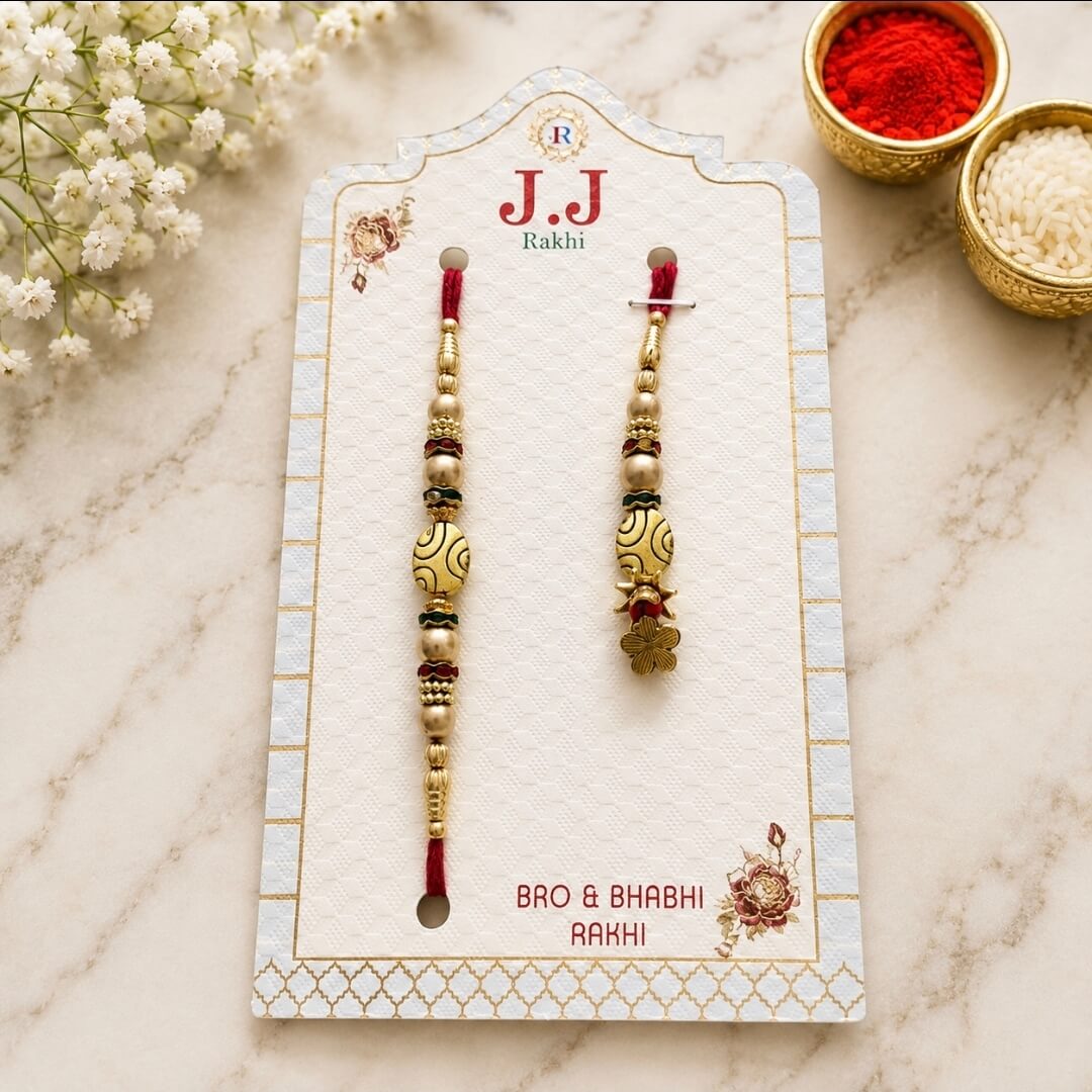 Rakhi & Lumba Set for Bhaiya Bhabhi – Designer Rakhi Pair with Lumba