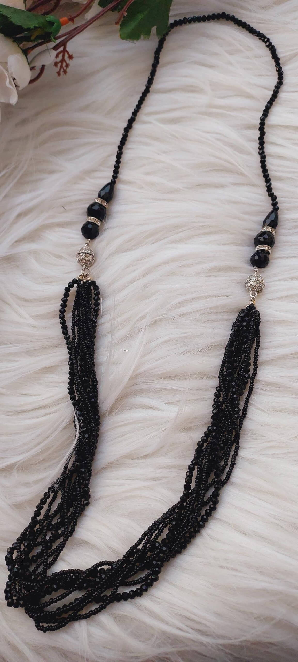 3 in 1 Black Crystal & Pearl Beads Neckpiece