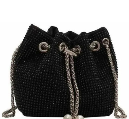 Black Potli Bag with Silver Chain