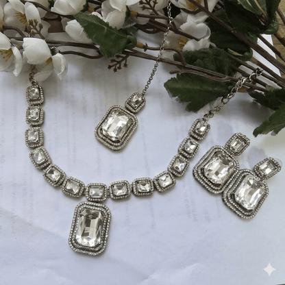 Vintage Silver Crystal Statement Necklace Set for Women | Party & Wedding Jewelry | Sparkle Style
