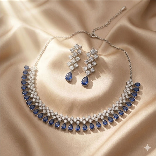 Luxury Blue Stone Statement Necklace Set for Women