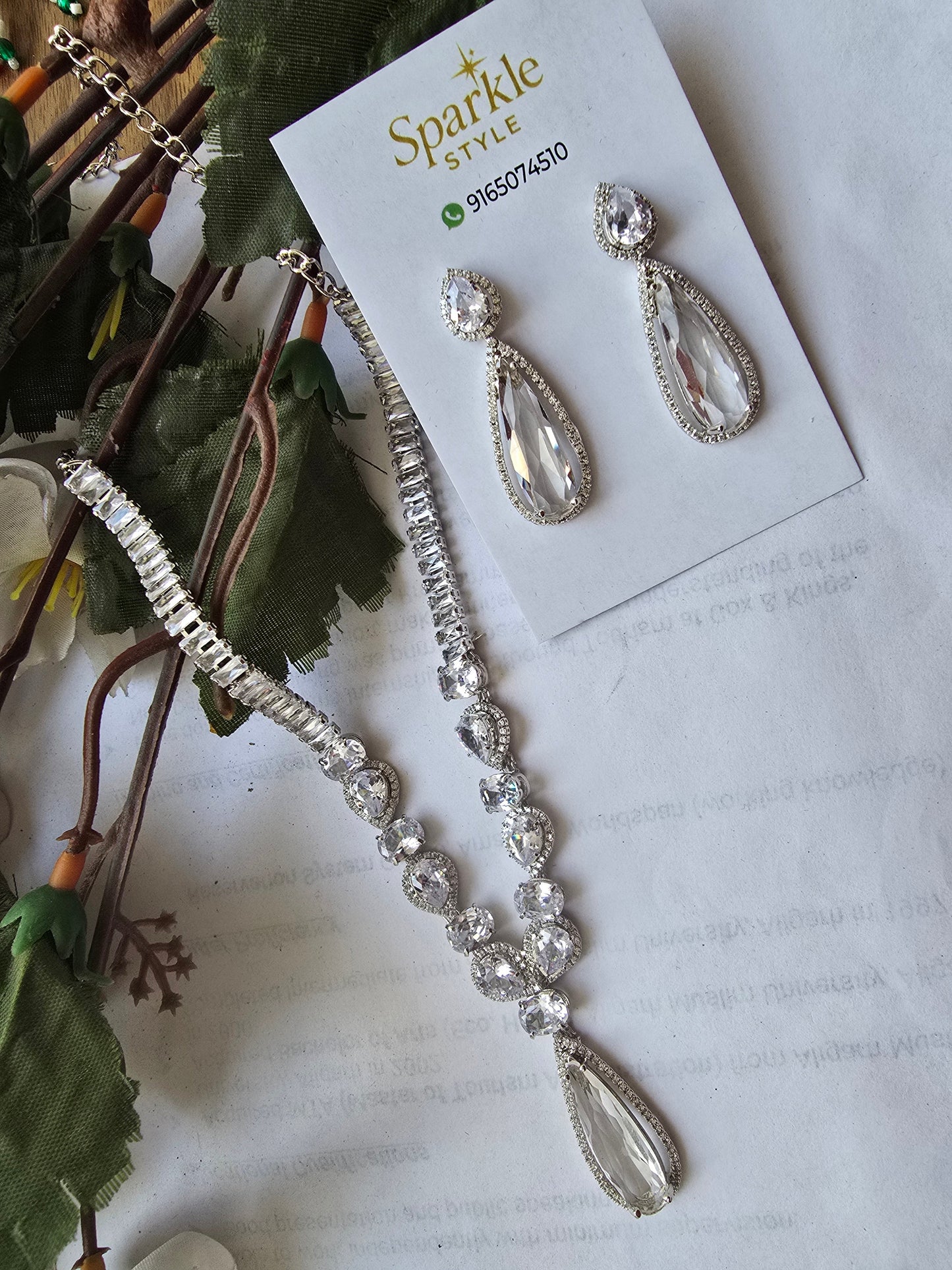 Elegant Teardrop Stone Necklace Set with Earrings | Multi-Color Party & Bridal Jewelry