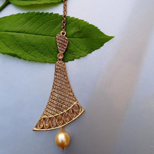 Rose Gold Designer Maang Tikka with Pearl Drop | Contemporary Bridal Forehead Jewelry | Wedding & Festive Hair Accessory