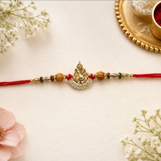 Shree Ganesha Chandan Rakhi for Brother | Premium Wooden Beads Designer Rakhi