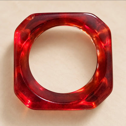 Red Transparent Resin Square Bangle for Women | Sparkle Style