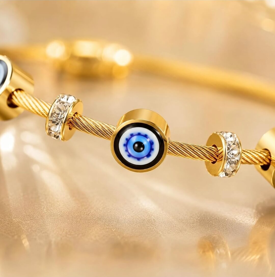 Anti-Tarnish Gold-Plated Evil Eye Openable Bracelet for Small Wrists