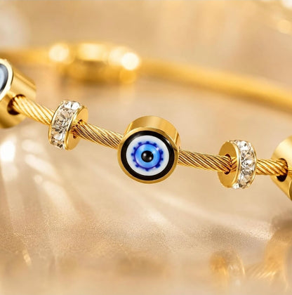 Anti-Tarnish Gold-Plated Evil Eye Openable Bracelet for Small Wrists