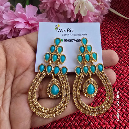 Turquoise Gold Chandelier Earrings | Lightweight Statement Earrings