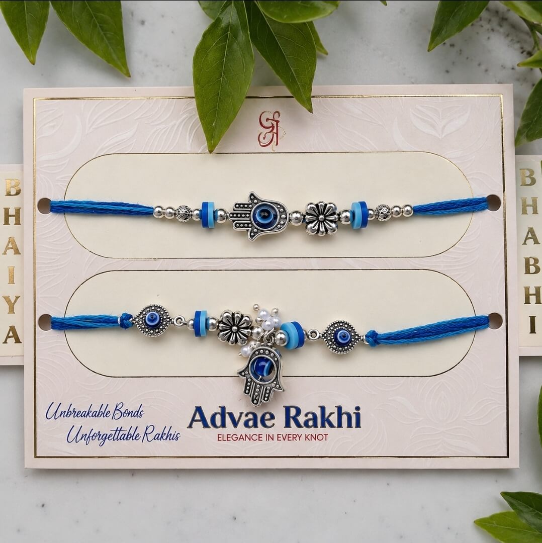 Evil Eye Bhai Bhabhi Rakhi Set with Roli Chawal | Designer Raksha Bandhan Rakhi Combo