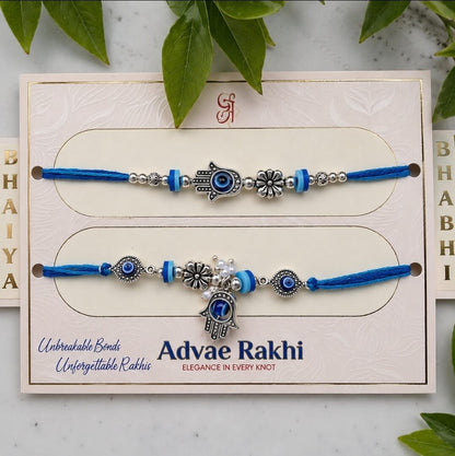 Evil Eye Bhai Bhabhi Rakhi Set with Roli Chawal | Designer Raksha Bandhan Rakhi Combo