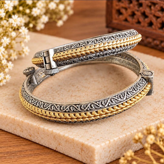 Antique Gold & Silver Openable Bangles | Adjustable 2.4–2.8