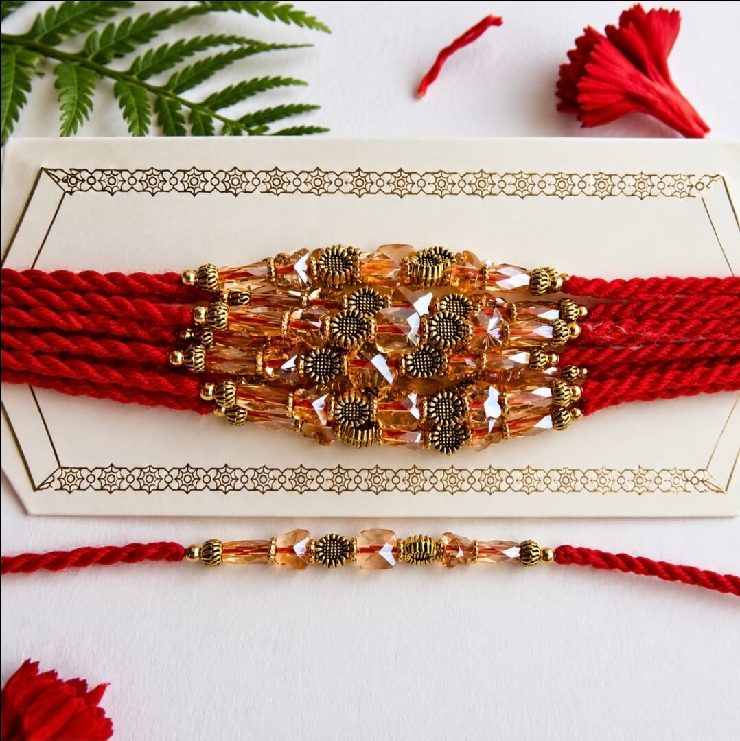 Crystal Beaded Mauli Rakhi for Brother | Handmade Traditional Raksha Bandhan Rakhi (Set of 2)