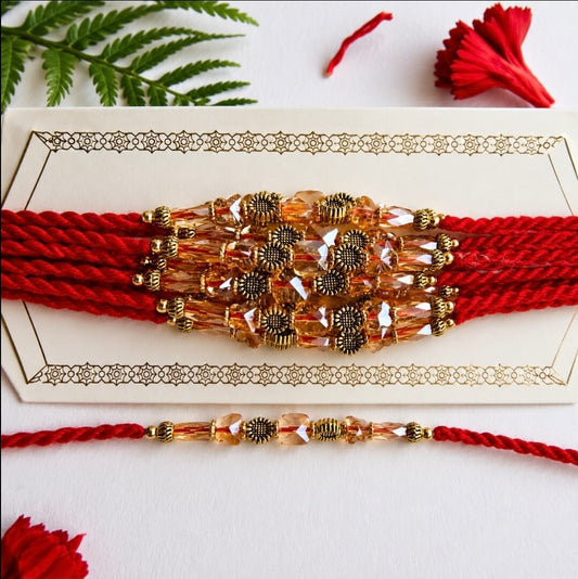 Crystal Beaded Mauli Rakhi for Brother | Handmade Traditional Raksha Bandhan Rakhi (Set of 2)