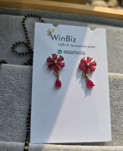 Mangalsutra Set with Ruby Flower Design