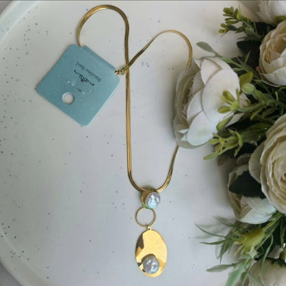 Elegant Pearl Pendant Snake Chain Necklace for Women | Gold Finish | Minimalist Statement Necklace