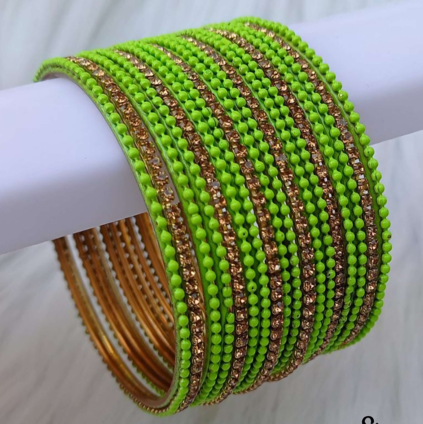 Beaded Metal Green Bangles Set for Women | Party & Festive Wear