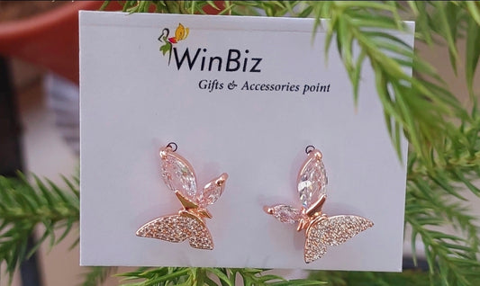 Anti Tarnish Butterfly Studs in Rose Gold Polish