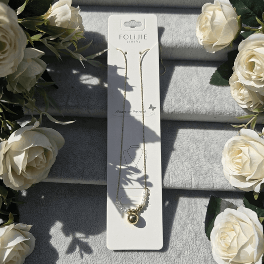 Stainless Steel Pearl Pendant Necklace – Minimalist Gold Tone Chain Necklace for Women