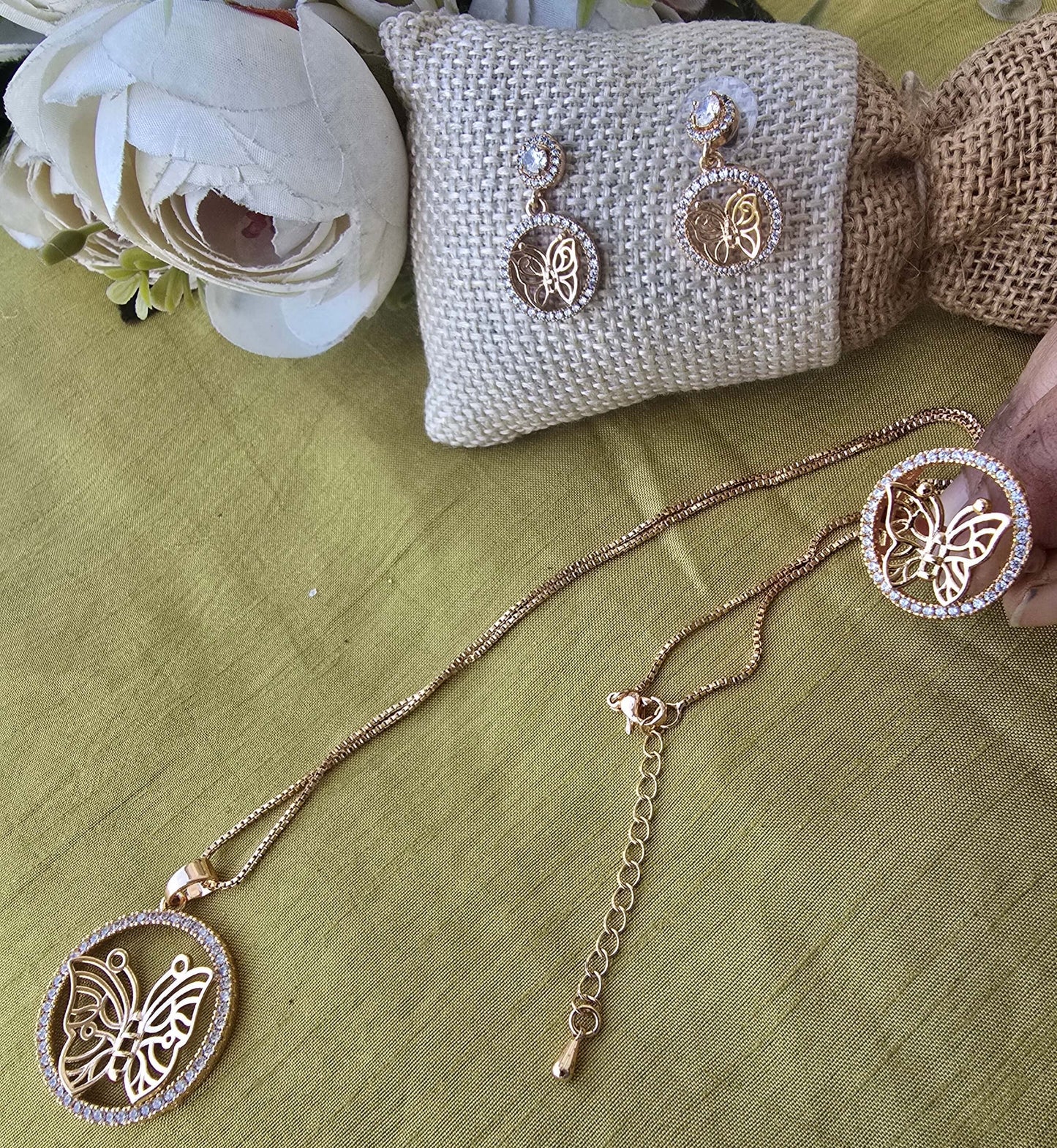 Butterfly Pendant Set with Adjustable Ring
