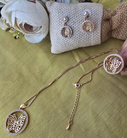 Butterfly Pendant Set with Adjustable Ring