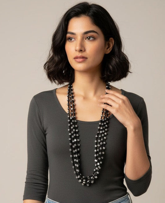 Multi Strands metal beaded Black neckpiece