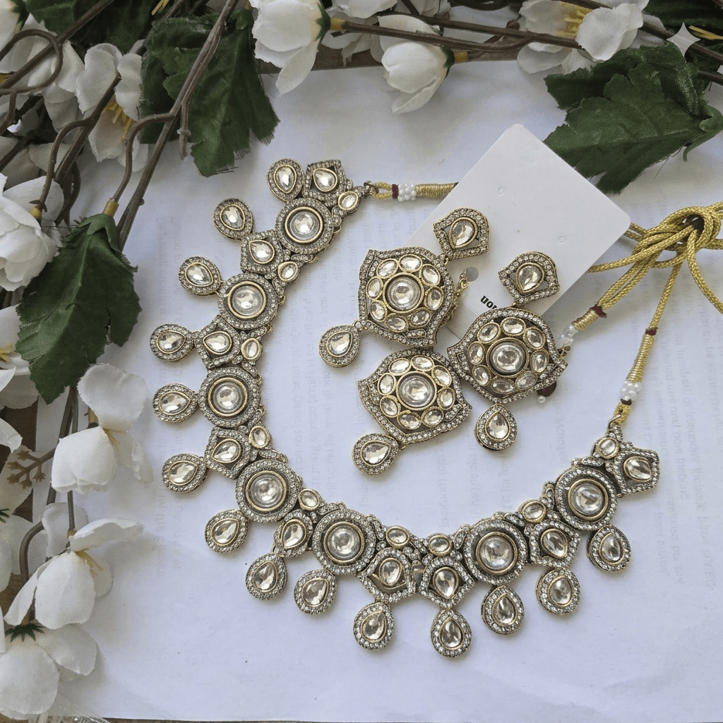 Sparkle Style Kundan Bridal Necklace Set with Statement Earrings | Traditional Gold Finish Wedding Jewellery