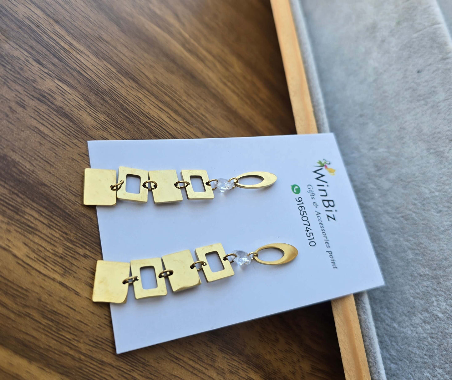 Antitarnish geometric square drop earrings