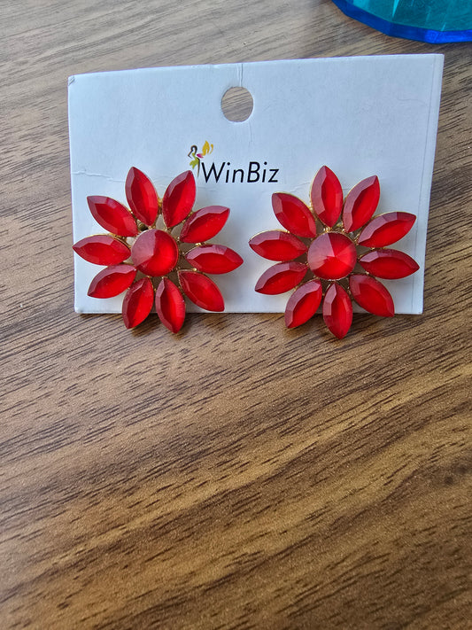 Red Flower Studs