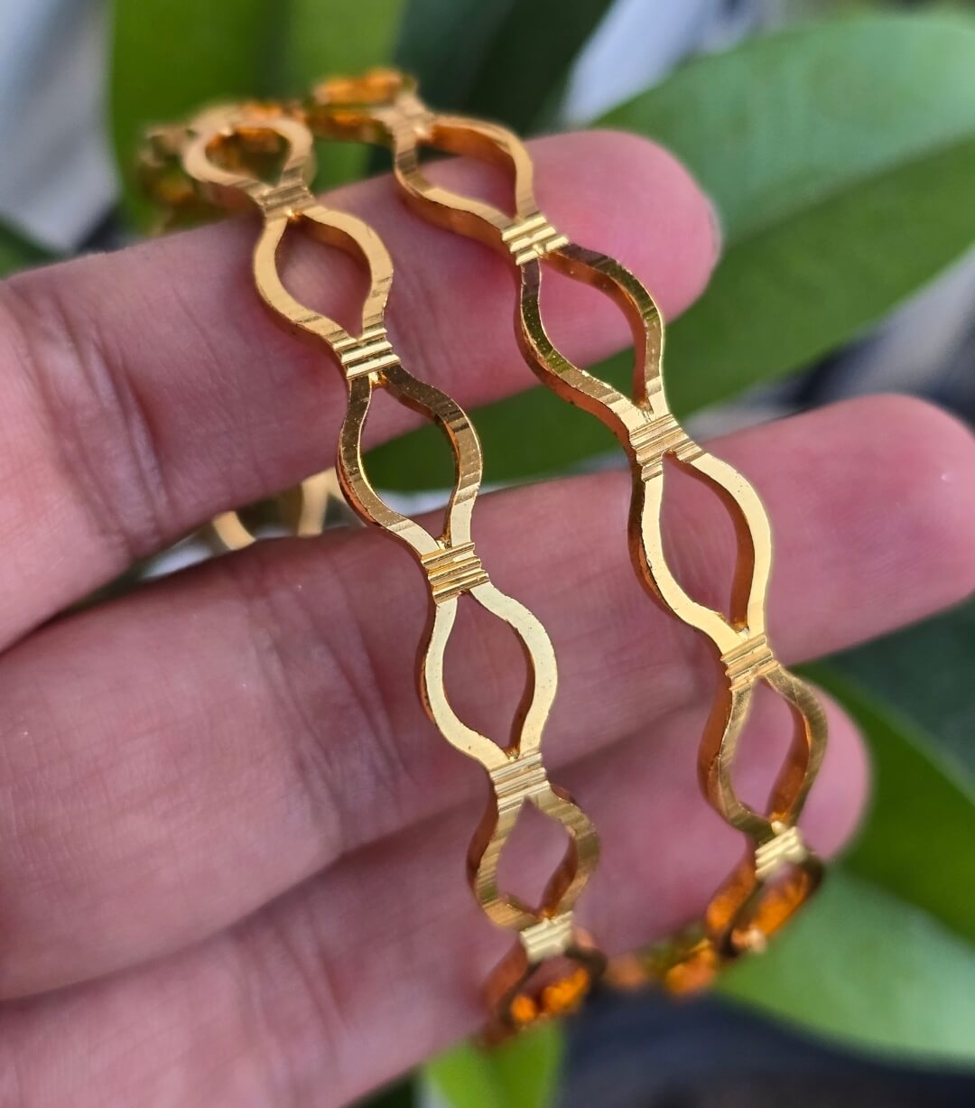 Gold-Tone Designer Cutwork Bangles for Women | Geometric Openwork Bangles | Minimalist Ethnic, Daily & Party Wear