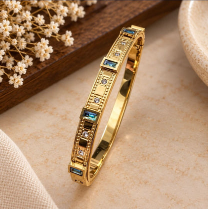 Gold-Toned Anti-Tarnish Bracelet with Green Stones for Women