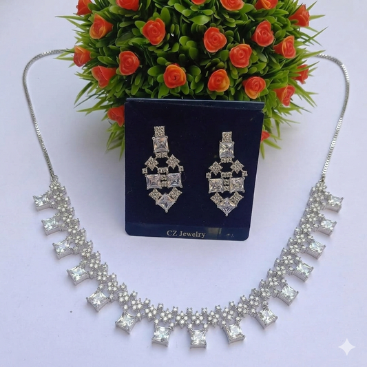 Elegant CZ Stone Necklace Set with Matching Earrings